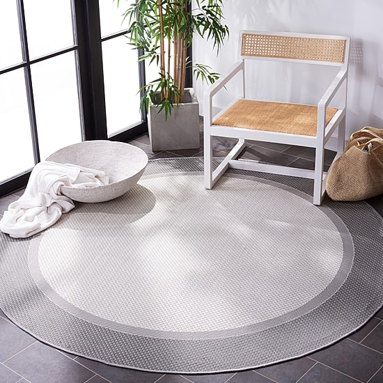 Martha Stewart Zia Bordered Washable 6'7" X 6'7" Outdoor Round Area Rug"