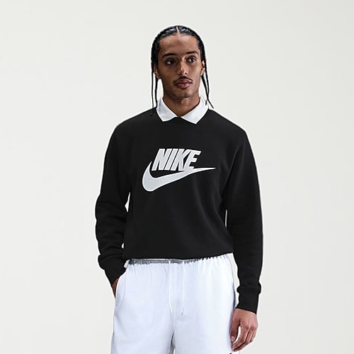Nike Fleece Mens Crew Neck Long Sleeve Sweatshirt, Small, Black