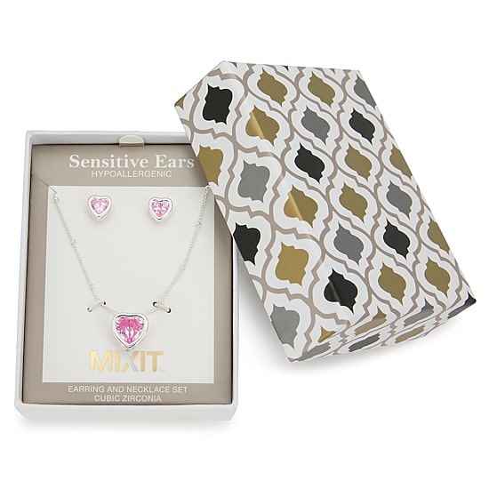 Mixit Womens Purple Cubic Zirconia Heart Hypoallergenic 2-pc. Jewelry Set