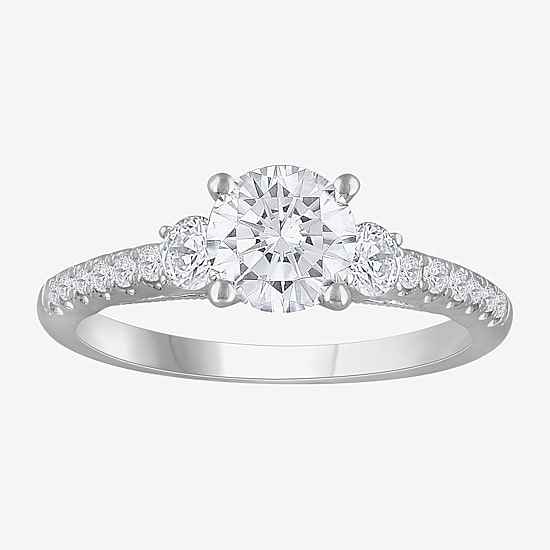 (H-I / Si1) Womens 1 1/2 CT. T.W. Lab Grown White Diamond 14K Gold Round Side Stone Engagement Ring