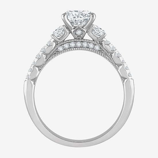 (H-I / Si1) Womens 1 1/2 CT. T.W. Lab Grown White Diamond 14K Gold Round Side Stone Engagement Ring