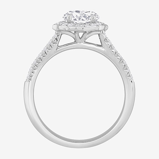 (H-I / Si1) Womens 1 1/4 CT. T.W. Lab Grown White Diamond 14K Gold Round Side Stone Halo Engagement Ring