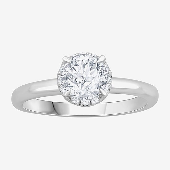 (H-I / Si1) Womens 1 1/7 CT. T.W. Lab Grown White Diamond 14K Gold Round Halo Engagement Ring