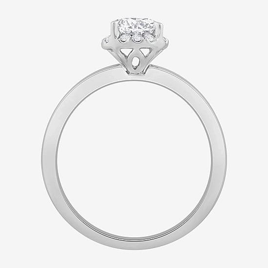 (H-I / Si1) Womens 1 1/7 CT. T.W. Lab Grown White Diamond 14K Gold Round Halo Engagement Ring