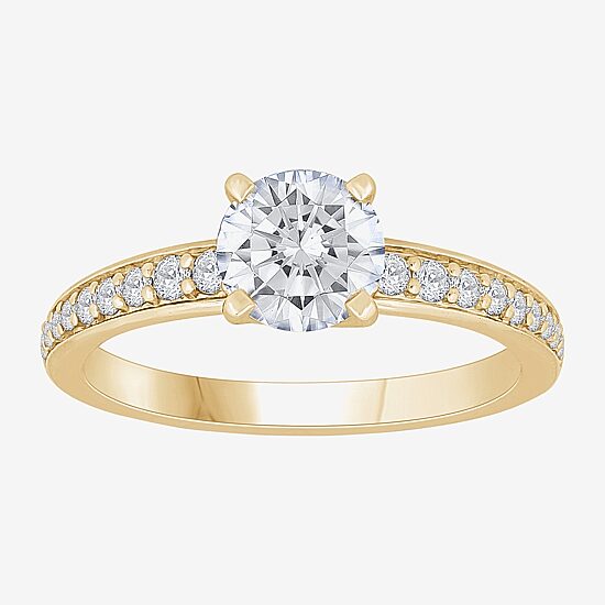 (H-I / Si1) Womens 1 1/4 CT. T.W. Lab Grown White Diamond 14K Gold Round Side Stone Engagement Ring