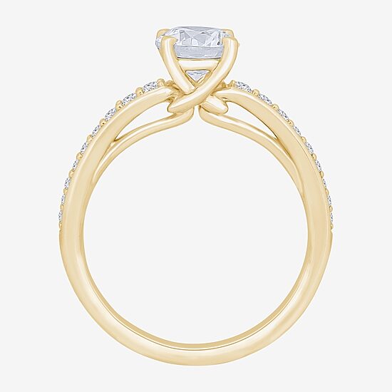 (H-I / Si1) Womens 1 1/4 CT. T.W. Lab Grown White Diamond 14K Gold Round Side Stone Engagement Ring