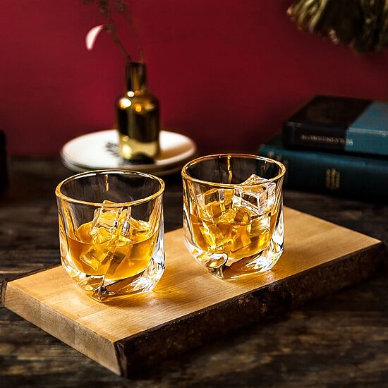 Joyjolt Aurora Crystal Whiskey Glasses - 8.1 Oz - Set Of 2 Double Old Fashioned