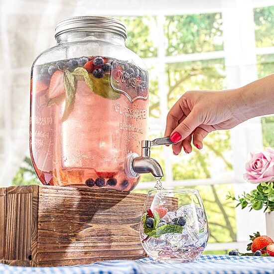 Joyjolt Glass Drink With Spigot; Ice Infuser; & Fruit Infuser - 1 Gallon Beverage Dispenser