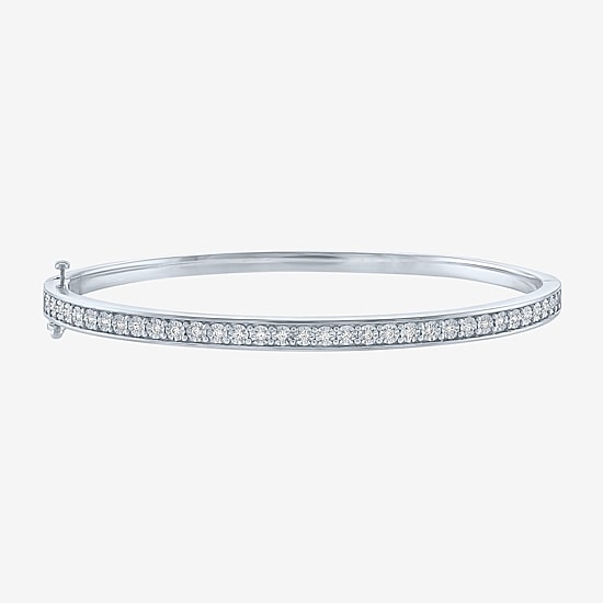 (G-H / SI2-I1) 1/4 CT. T.W. Lab Grown White Diamond Sterling Silver or 14K Gold Over Silver Bangle Bracelet