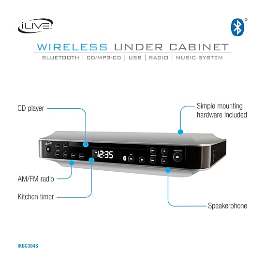 iLive IKBC384S Bluetooth Under-Cabinet Music System