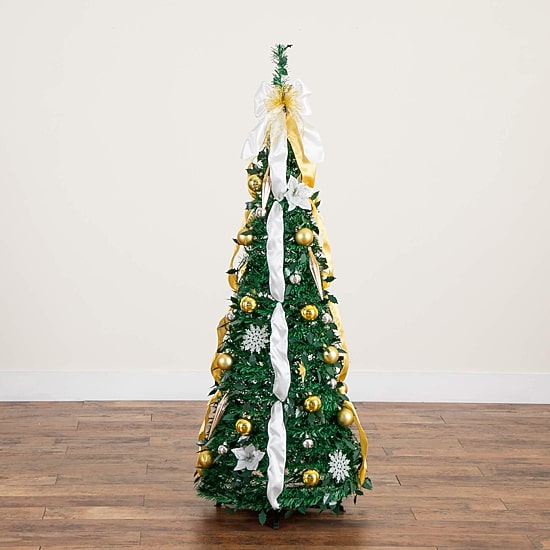 Nearly Natural 5 Foot Pre-Lit Collapsible Pre-Decorated Pine Christmas Tree