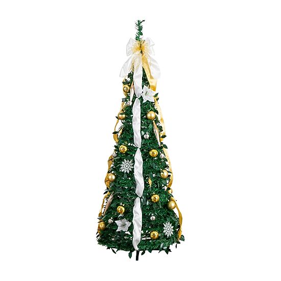 Nearly Natural 5 Foot Pre-Lit Collapsible Pre-Decorated Pine Christmas Tree