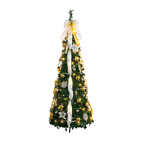 Nearly Natural 5 Foot Pre-Lit Collapsible Pre-Decorated Pine Christmas Tree