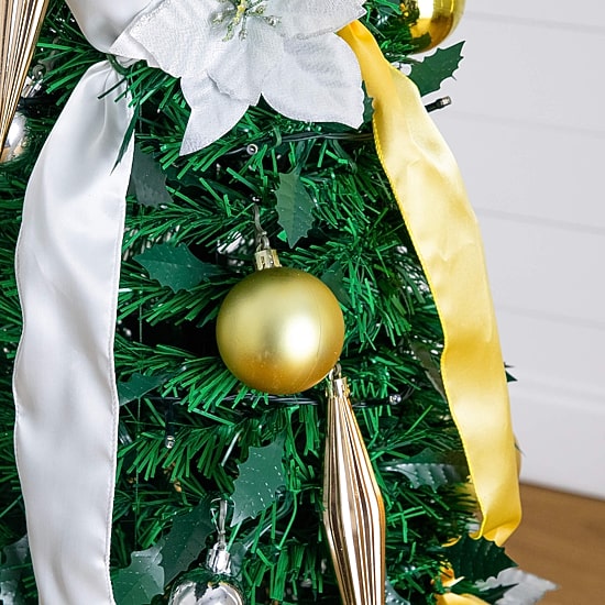 Nearly Natural 5 Foot Pre-Lit Collapsible Pre-Decorated Pine Christmas Tree