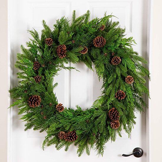 Nearly Natural 30in Mixed Pine Wreath With Pinecones Wreath