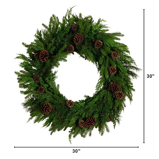 Nearly Natural 30in Mixed Pine Wreath With Pinecones Wreath