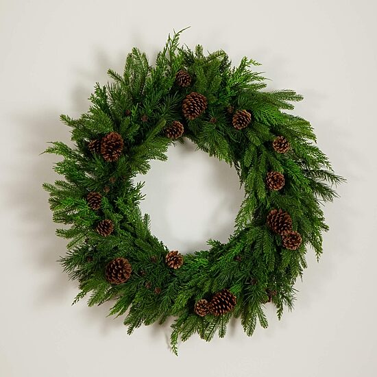 Nearly Natural 30in Mixed Pine Wreath With Pinecones Wreath