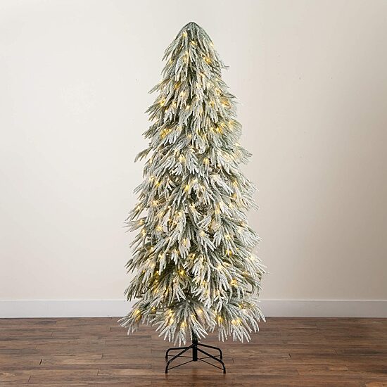Nearly Natural 7 Foot Pre-Lit Flocked Pine Christmas Tree