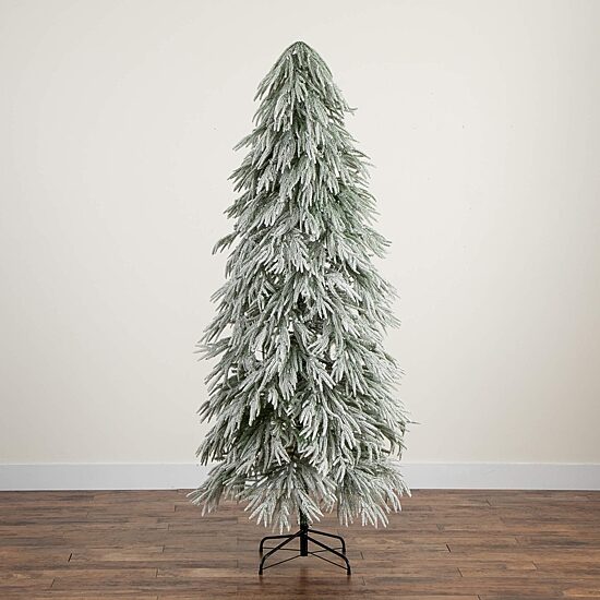 Nearly Natural 7 Foot Pre-Lit Flocked Pine Christmas Tree