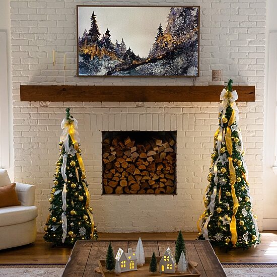 Nearly Natural 6 Foot Pre-Lit Collapsible Pre-Decorated Pine Christmas Tree