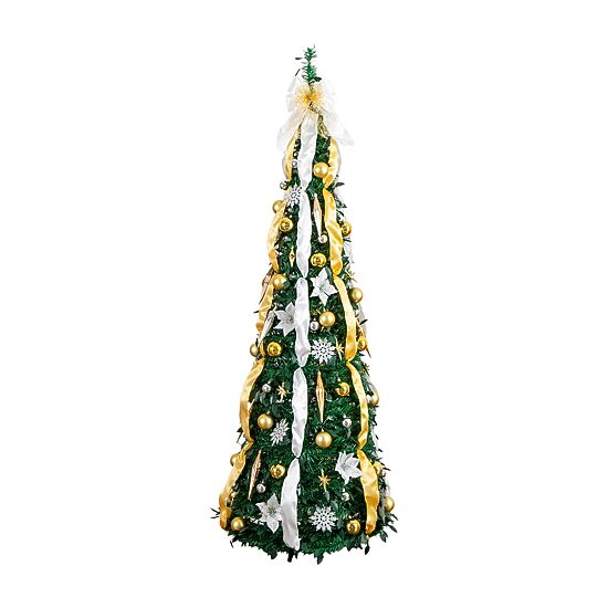 Nearly Natural 6 Foot Pre-Lit Collapsible Pre-Decorated Pine Christmas Tree