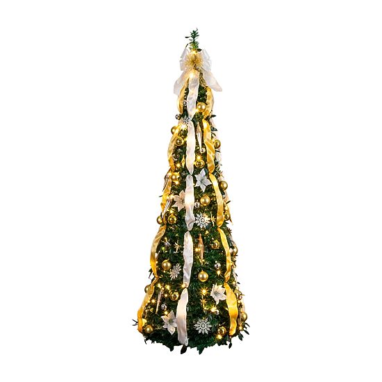 Nearly Natural 6 Foot Pre-Lit Collapsible Pre-Decorated Pine Christmas Tree