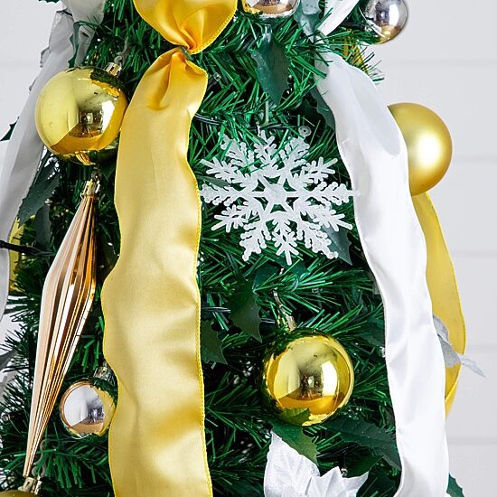 Nearly Natural 6 Foot Pre-Lit Collapsible Pre-Decorated Pine Christmas Tree
