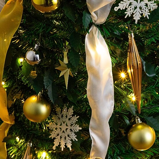 Nearly Natural 6 Foot Pre-Lit Collapsible Pre-Decorated Pine Christmas Tree