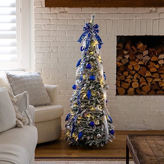 Nearly Natural 5 Foot Pre-Lit Flocked Collapsible Pine Christmas Tree