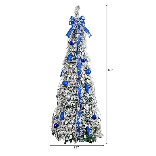 Nearly Natural 5 Foot Pre-Lit Flocked Collapsible Pine Christmas Tree