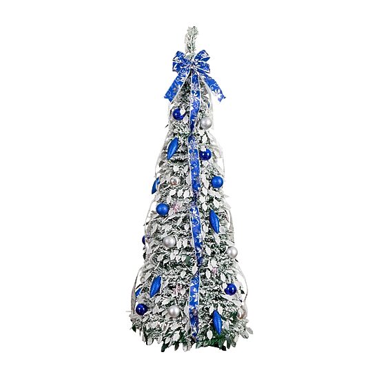 Nearly Natural 5 Foot Pre-Lit Flocked Collapsible Pine Christmas Tree