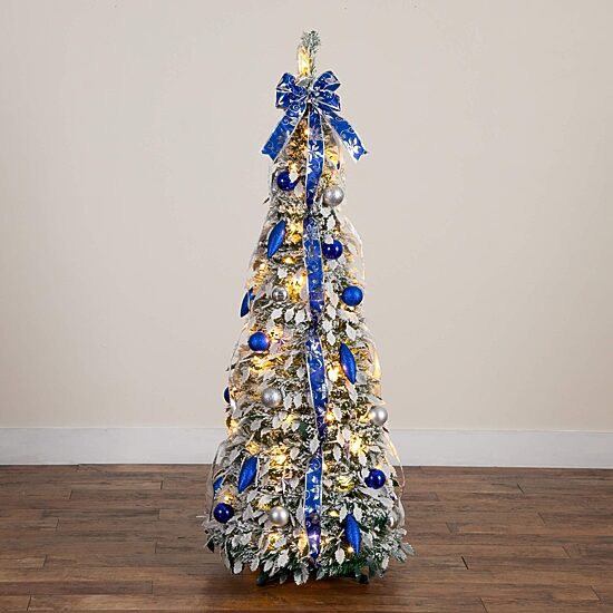 Nearly Natural 5 Foot Pre-Lit Flocked Collapsible Pine Christmas Tree