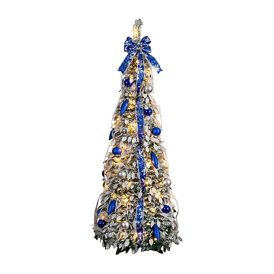 Nearly Natural 5 Foot Pre-Lit Flocked Collapsible Pine Christmas Tree