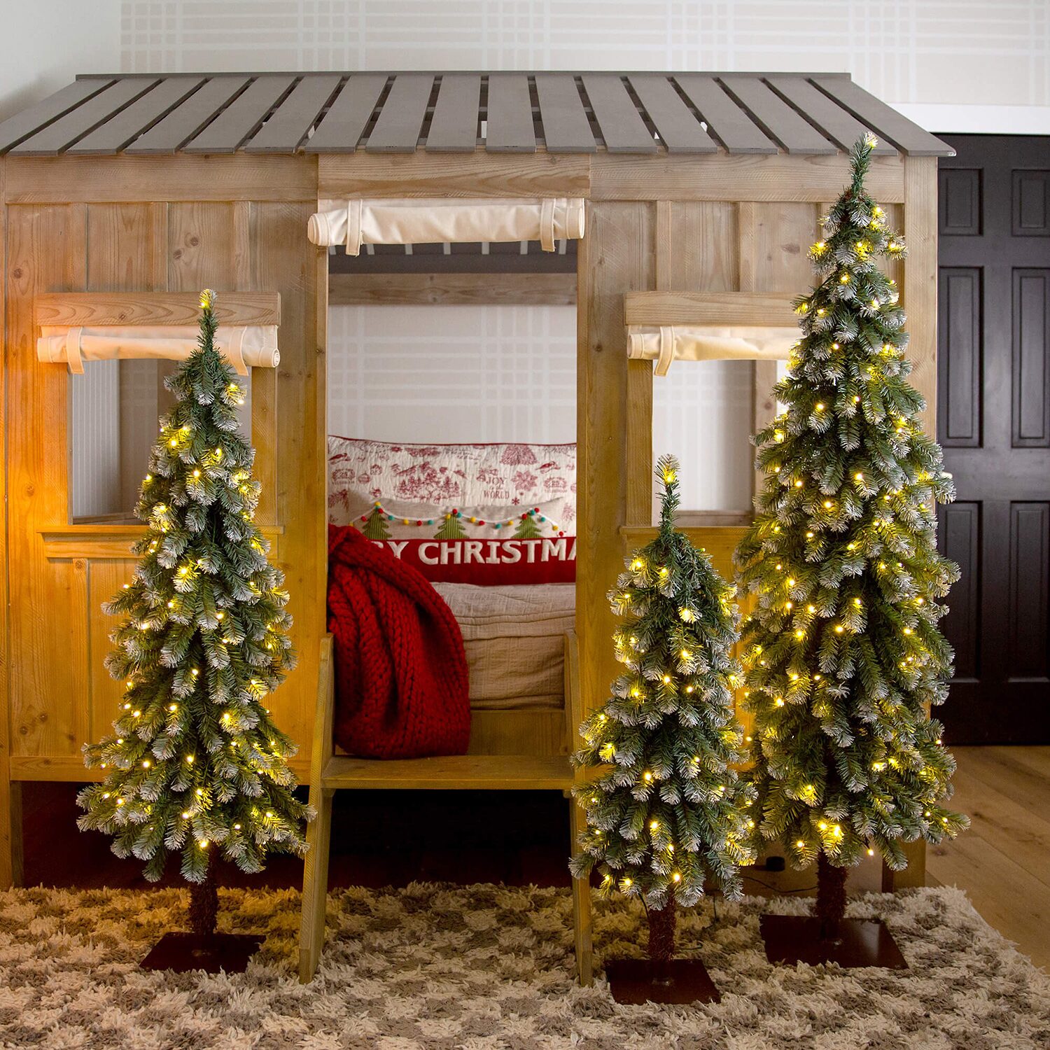 Nearly Natural 5 Foot Pre-Lit Flocked Pine Christmas Tree