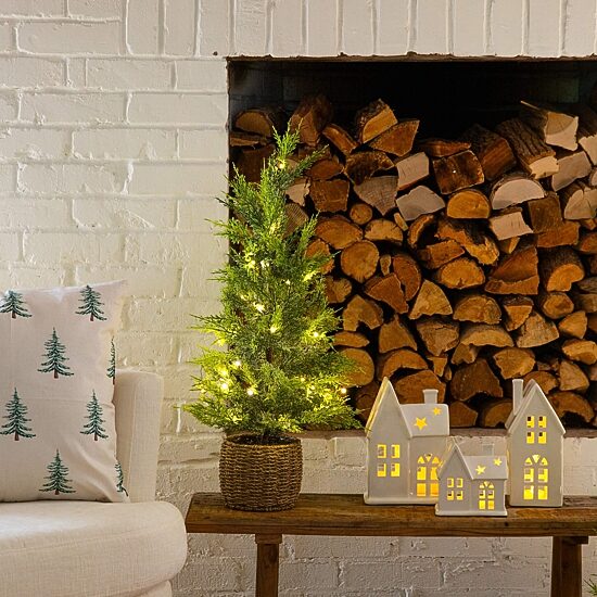 Nearly Natural 2 1/2 Foot Pre-Lit Flocked Christmas Tree
