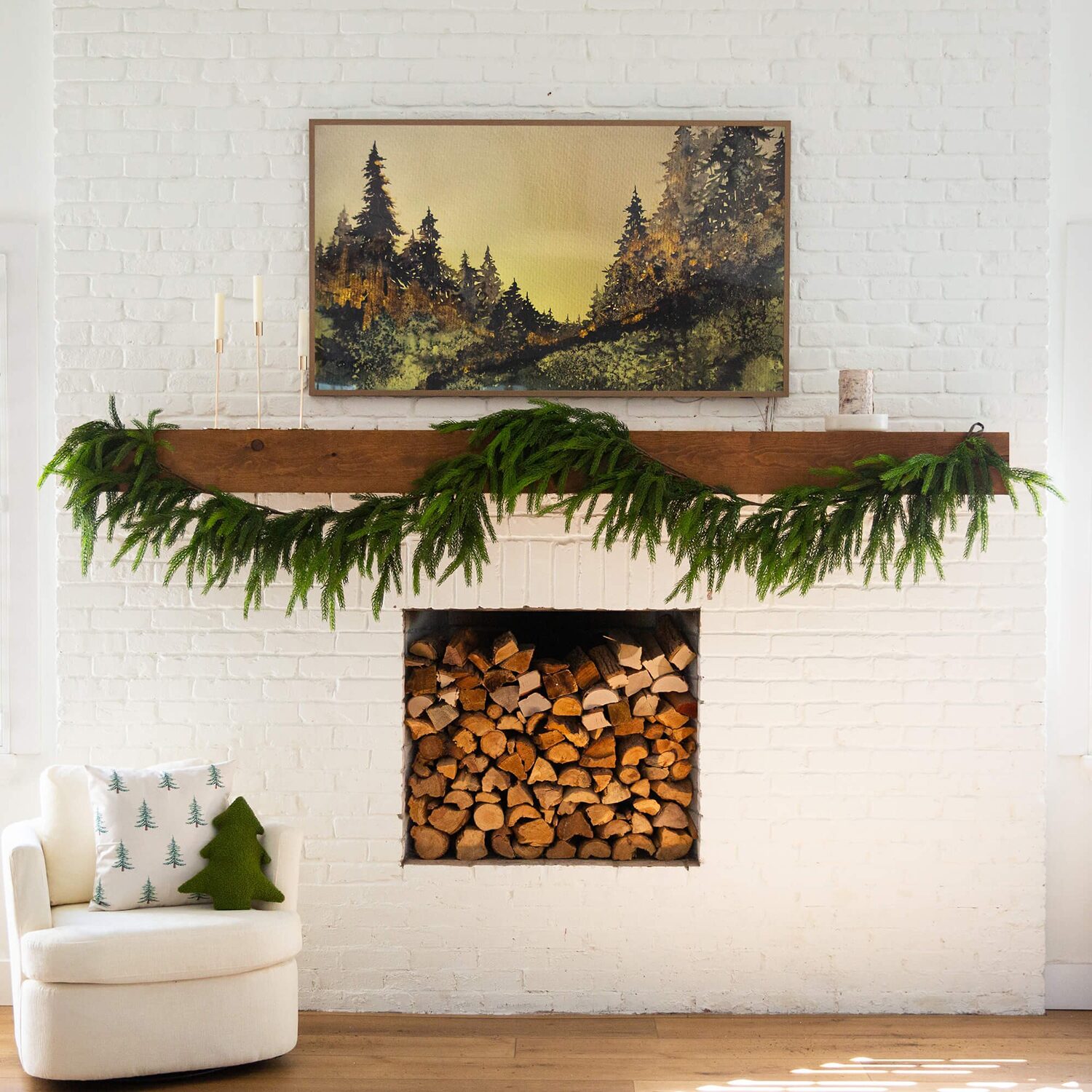 Nearly Natural 15ft Real Touch Pine Garland Wreath