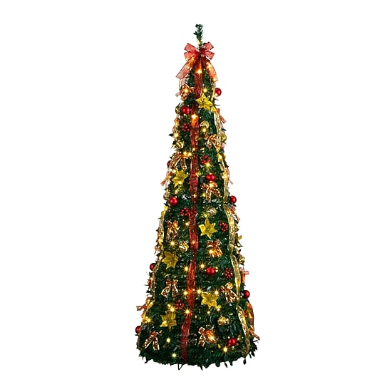 Nearly Natural 7 Foot Pre-Lit Collapsible Pre-Decorated Pine Christmas Tree