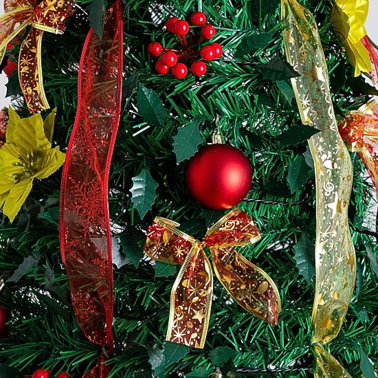 Nearly Natural 7 Foot Pre-Lit Collapsible Pre-Decorated Pine Christmas Tree
