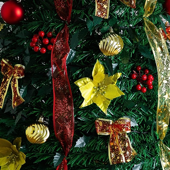 Nearly Natural 7 Foot Pre-Lit Collapsible Pre-Decorated Pine Christmas Tree