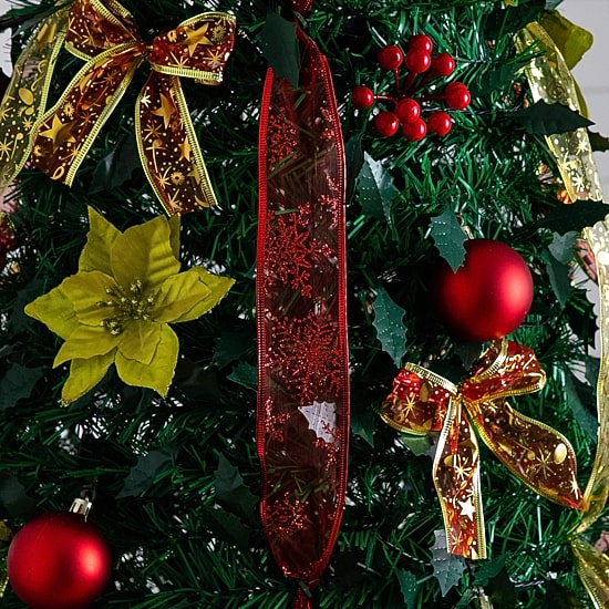 Nearly Natural 7 Foot Pre-Lit Collapsible Pre-Decorated Pine Christmas Tree