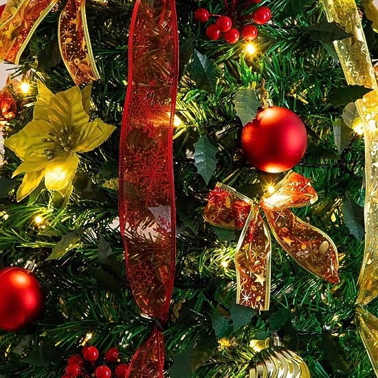 Nearly Natural 7 Foot Pre-Lit Collapsible Pre-Decorated Pine Christmas Tree
