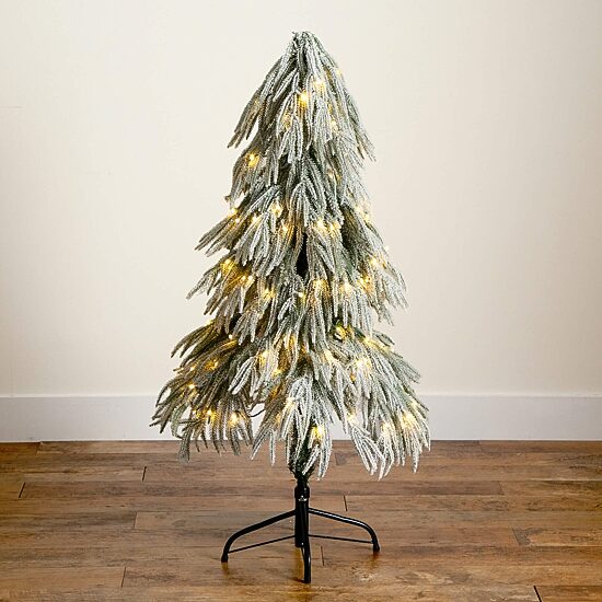 Nearly Natural 4 Foot Pre-Lit Flocked Pine Christmas Tree