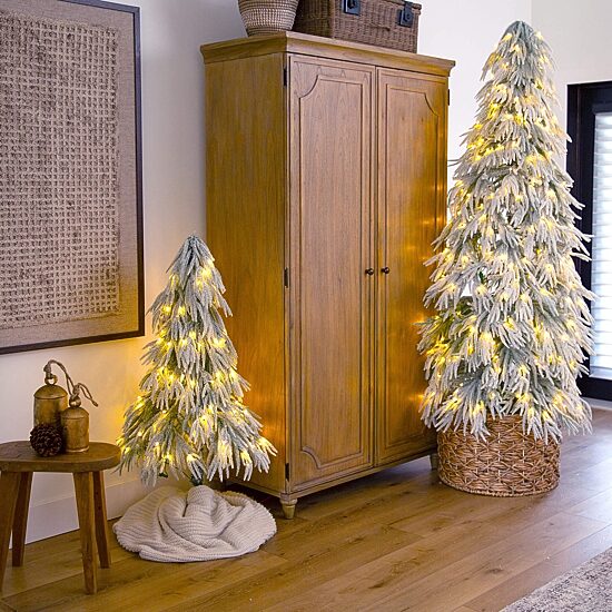Nearly Natural 4 Foot Pre-Lit Flocked Pine Christmas Tree