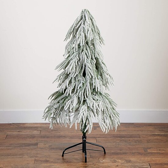 Nearly Natural 4 Foot Pre-Lit Flocked Pine Christmas Tree