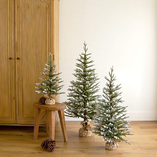 Nearly Natural 3 Pc Set 4 Foot Flocked Fir Christmas Tree