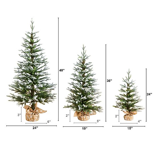 Nearly Natural 3 Pc Set 4 Foot Flocked Fir Christmas Tree