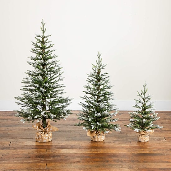 Nearly Natural 3 Pc Set 4 Foot Flocked Fir Christmas Tree