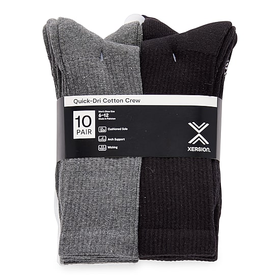 Xersion Quick-Dri Mens 10 Pair Crew Socks