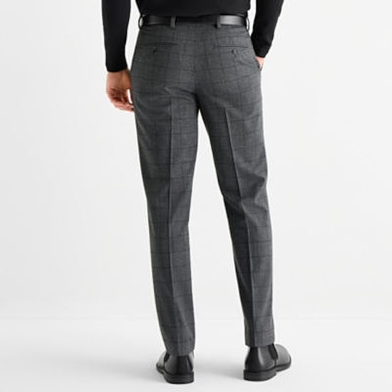 J. Ferrar Ultra Comfort Mens Stretch Fabric Slim Fit Windowpane Flat Front Suit Pant