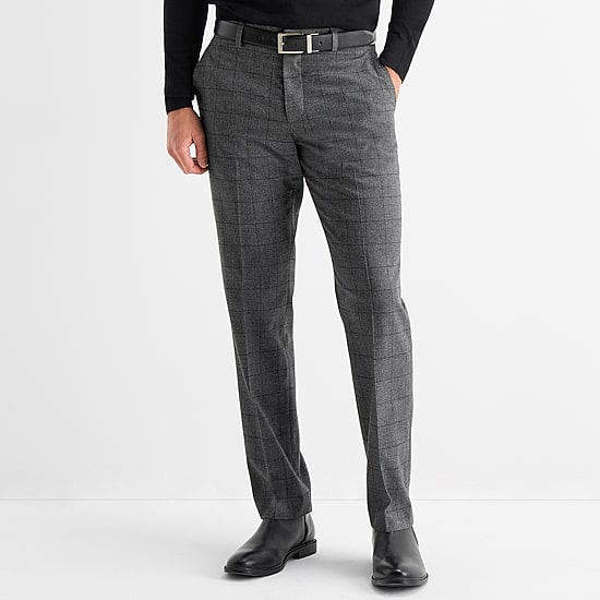 J. Ferrar Ultra Comfort Mens Stretch Fabric Slim Fit Windowpane Flat Front Suit Pant